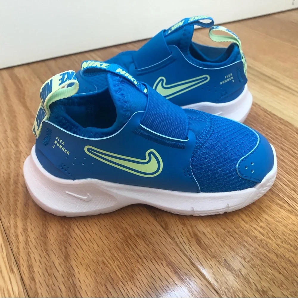 Nike Kids Blue and Lime Green Slip-On Sneakers